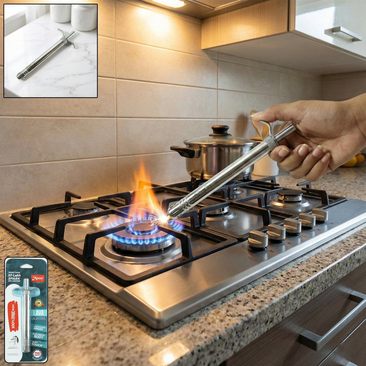 Manual gas stove spark lighter with long stainless steel handle for kitchen use Main image