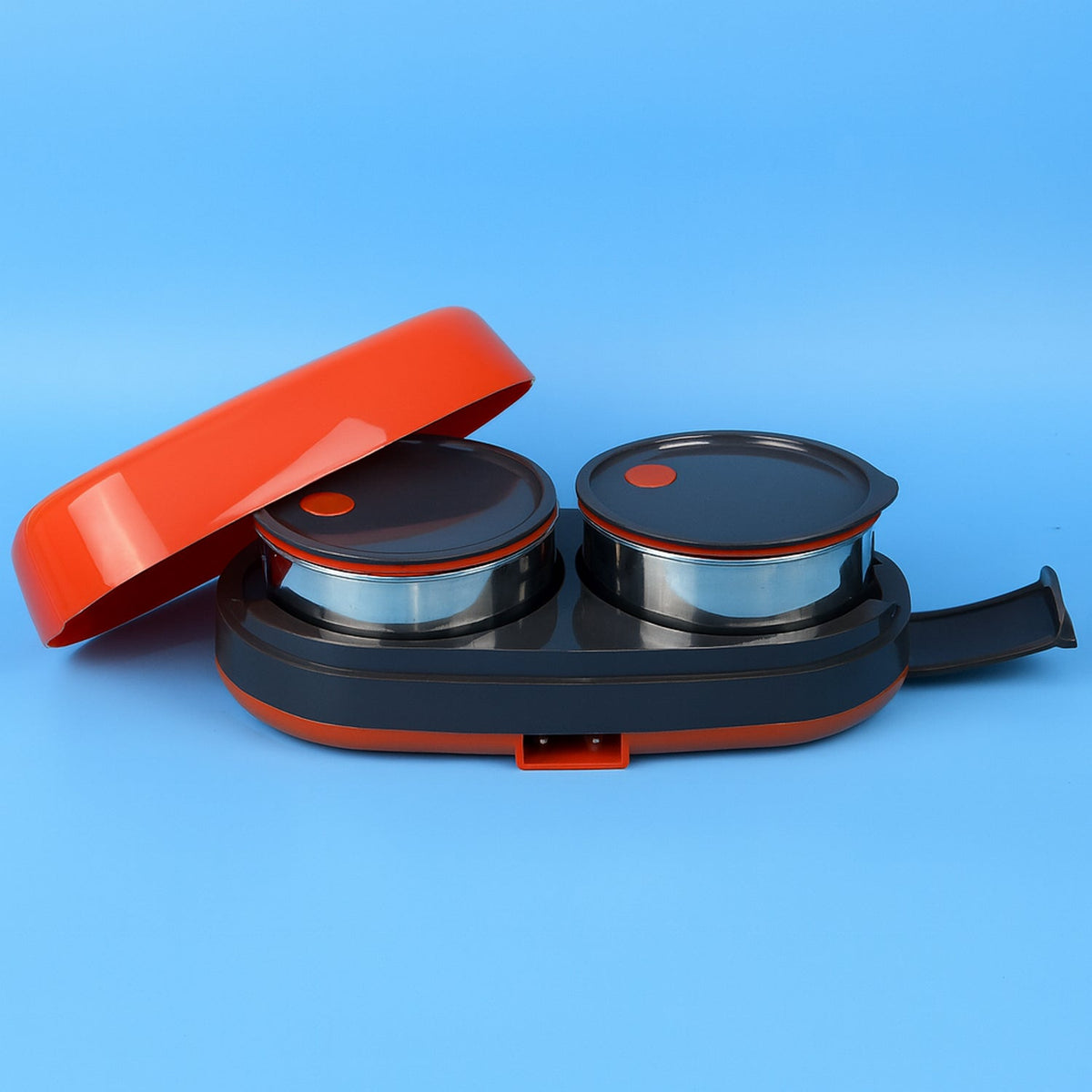 Electric lunch box with dual stainless steel containers for hot meals Main image