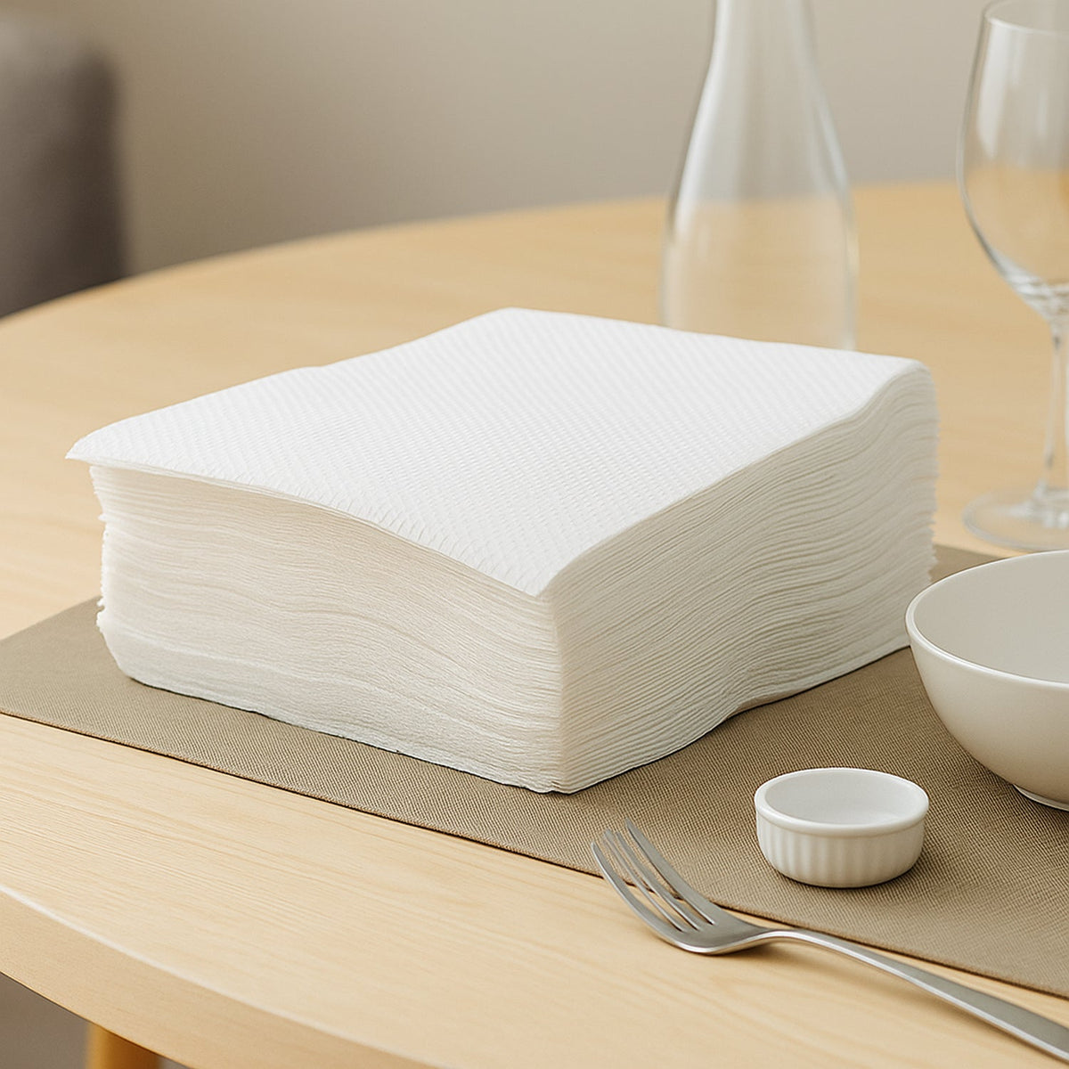 Ultra-soft embossed dinner napkins folded neatly for dining table Main image