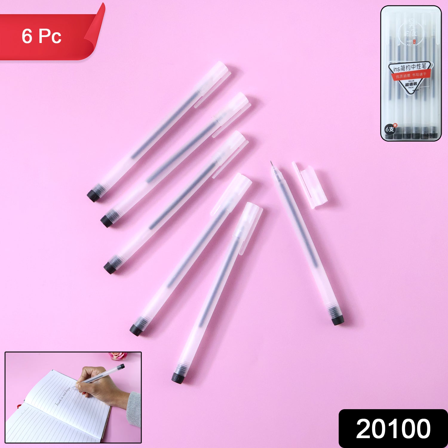 Black Gel Pens Set of 6 – Transparent, Smooth Writing Secondary image