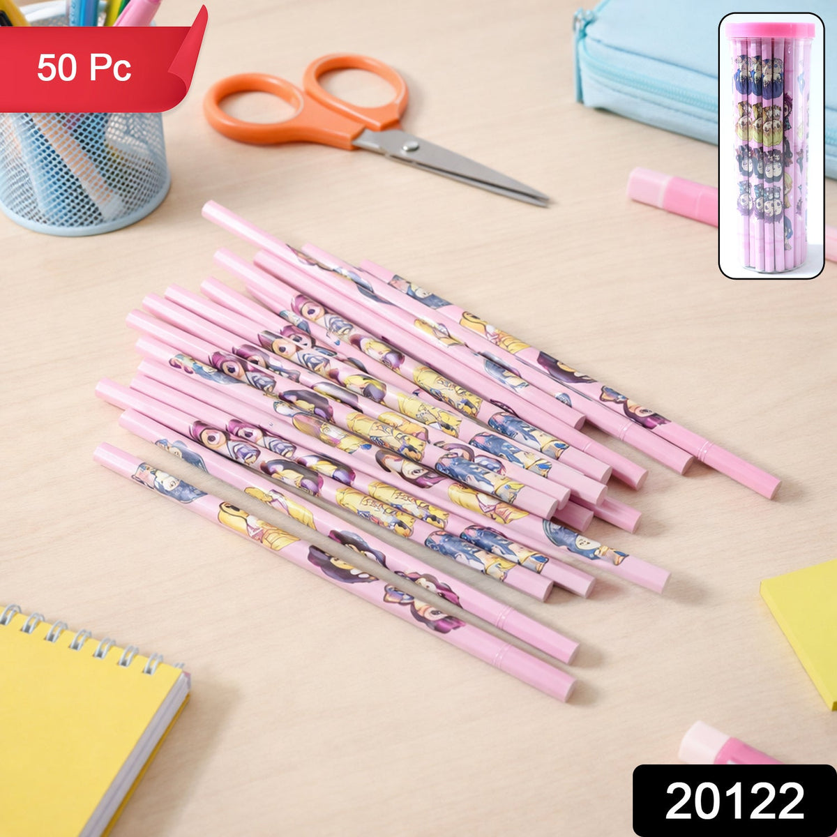 50-piece cartoon wooden pencil set with colorful characters for kids Main image