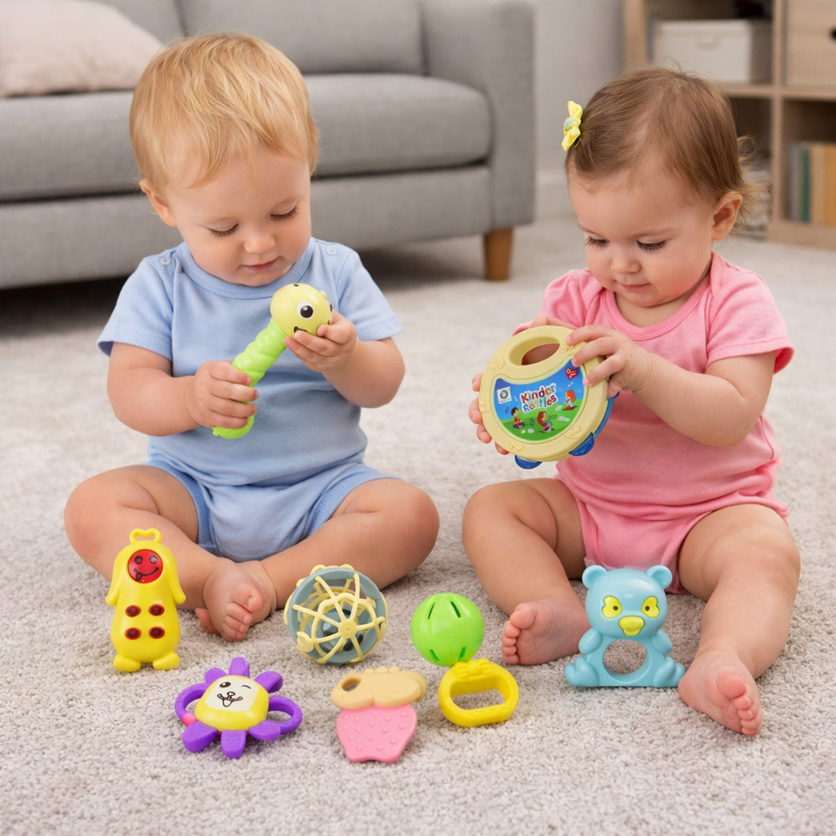Vibrant Aditi Baby Rattles Set, perfect for infant sensory play and grasping. Main image