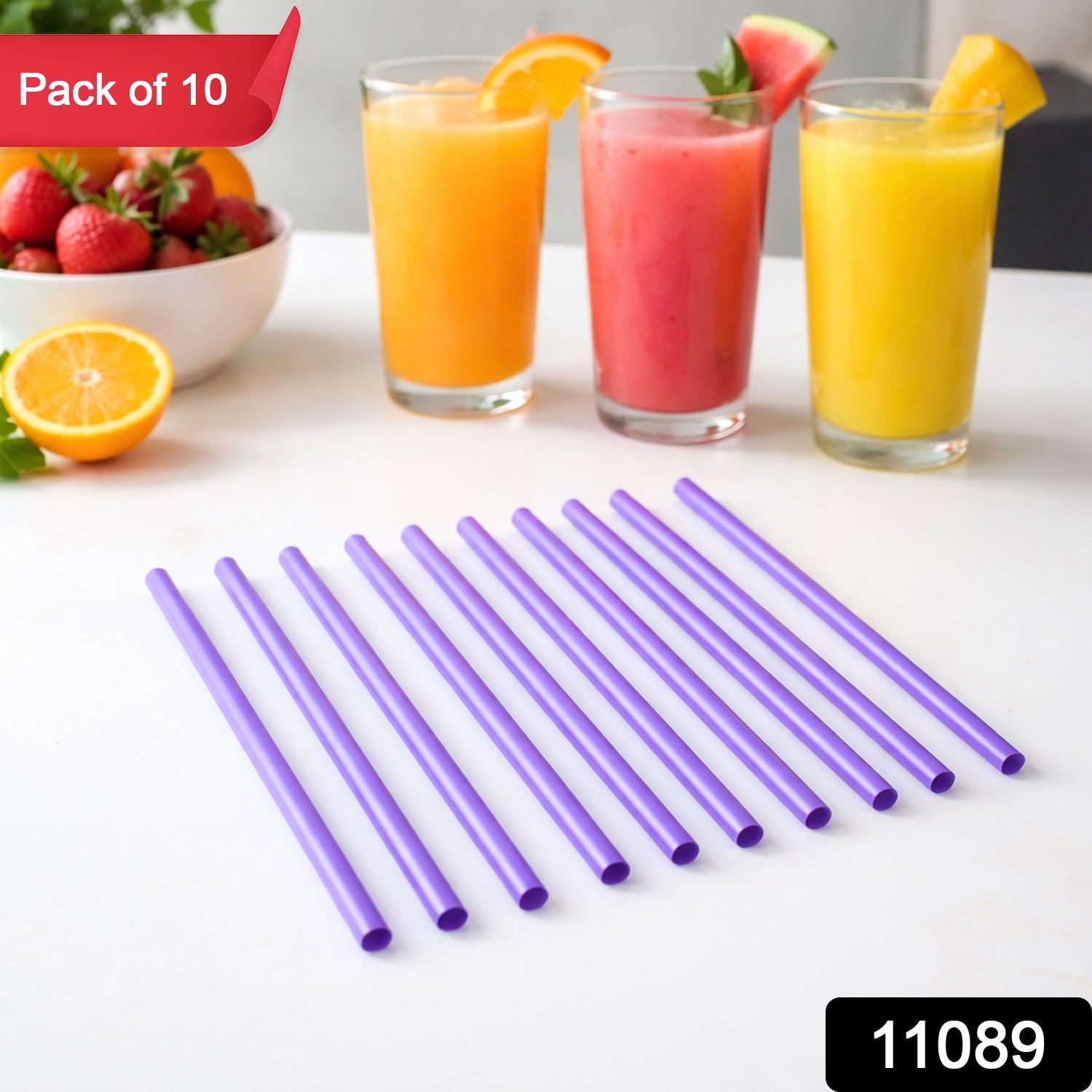 Reusable Plastic Drinking Straws – Pack of 10 Durable Straws Secondary image
