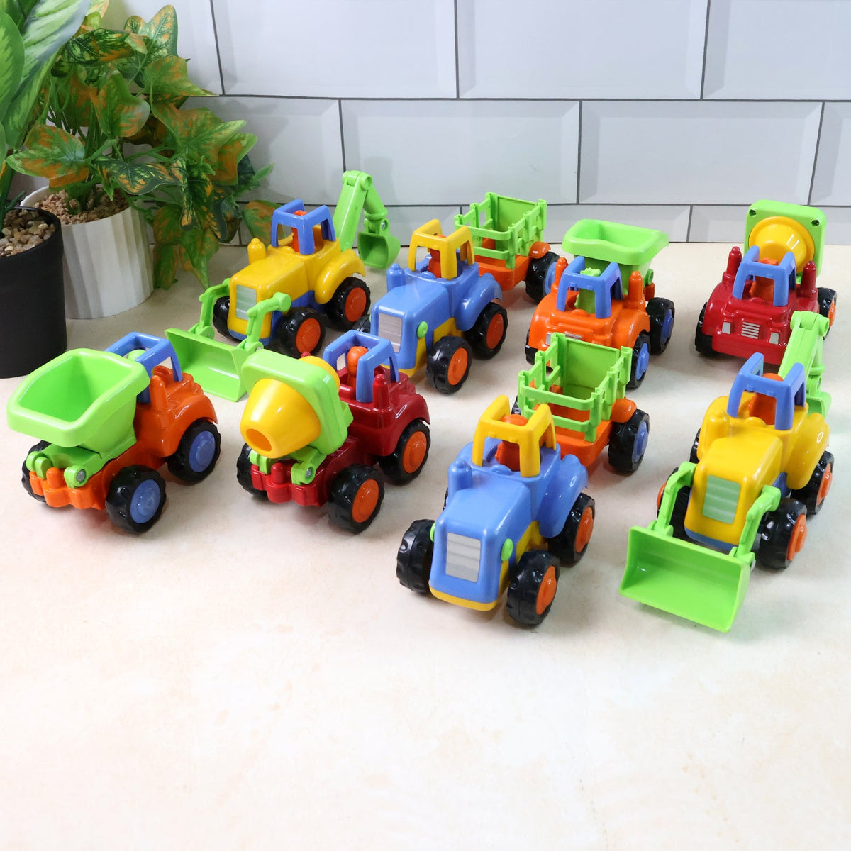 Funwoods construction vehicle toy set featuring 8 colorful mini trucks for kids Main image