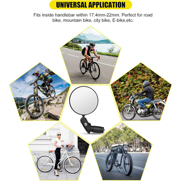 Side profile view of the RaceVault Bar End Bike Mirror mounted on a bike handlebar, highlighting its sleek design.