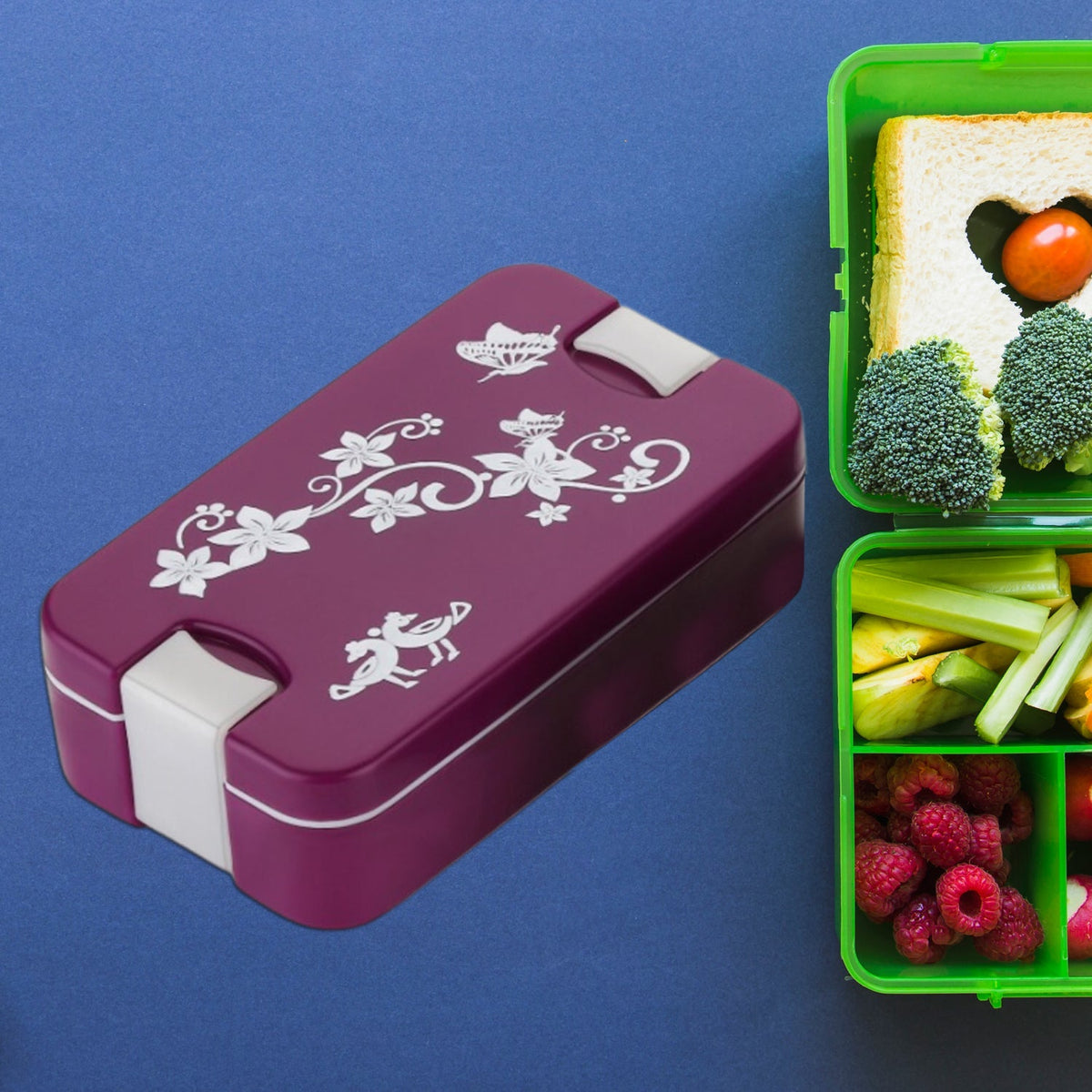 Airtight Lunch Box with two compartments, shown from the top, perfect for daily meals. Main image