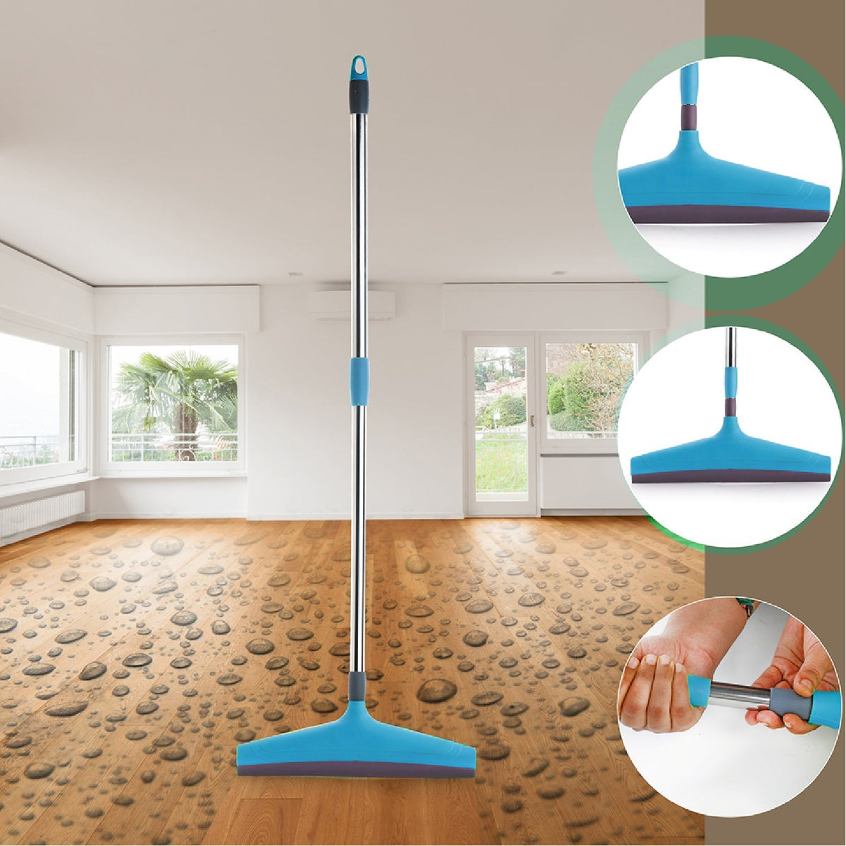 Adjustable floor wiper with stainless steel handle, ready for use. Main image