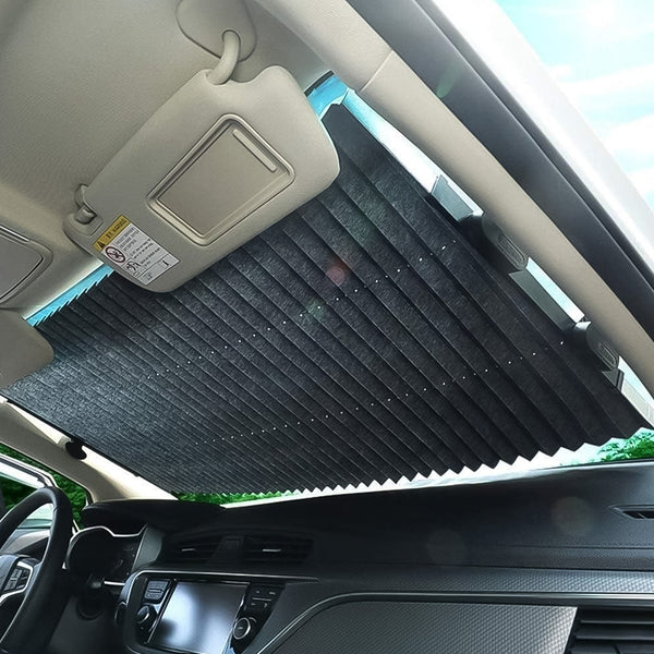 Car sun shade neatly folded for compact and convenient storage.