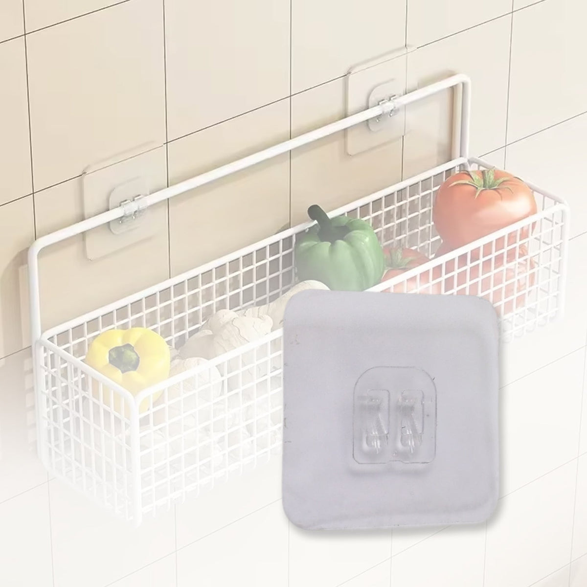 Waterproof self-adhesive wall hook applied to a clean bathroom tile surface. Main image