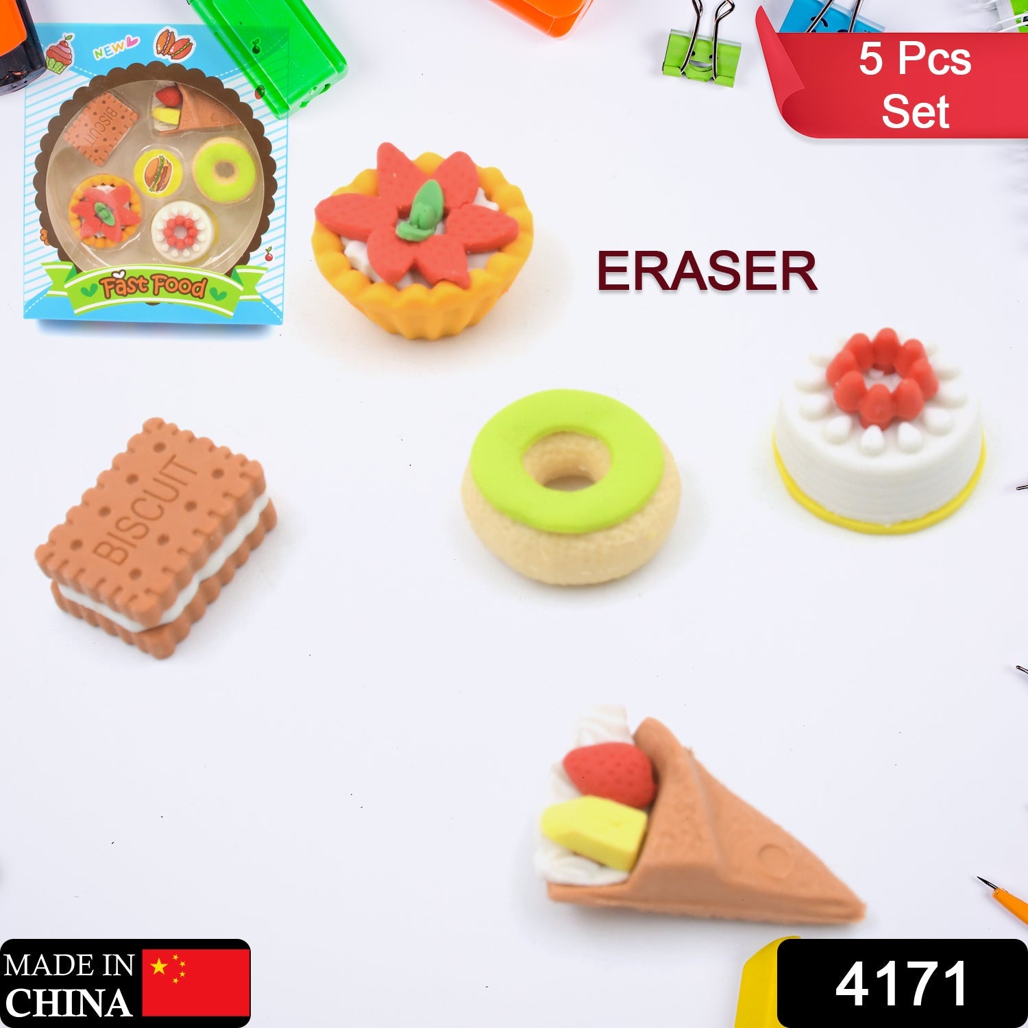 3D Fast Food Erasers – Cute 5 Pcs Set for Kids | TinyTrendy Secondary image