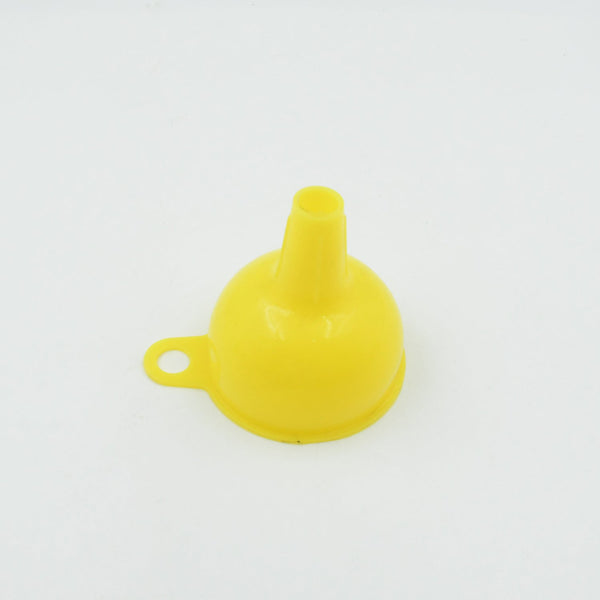 Bright yellow silicone funnel, a practical and colorful addition to any kitchen.