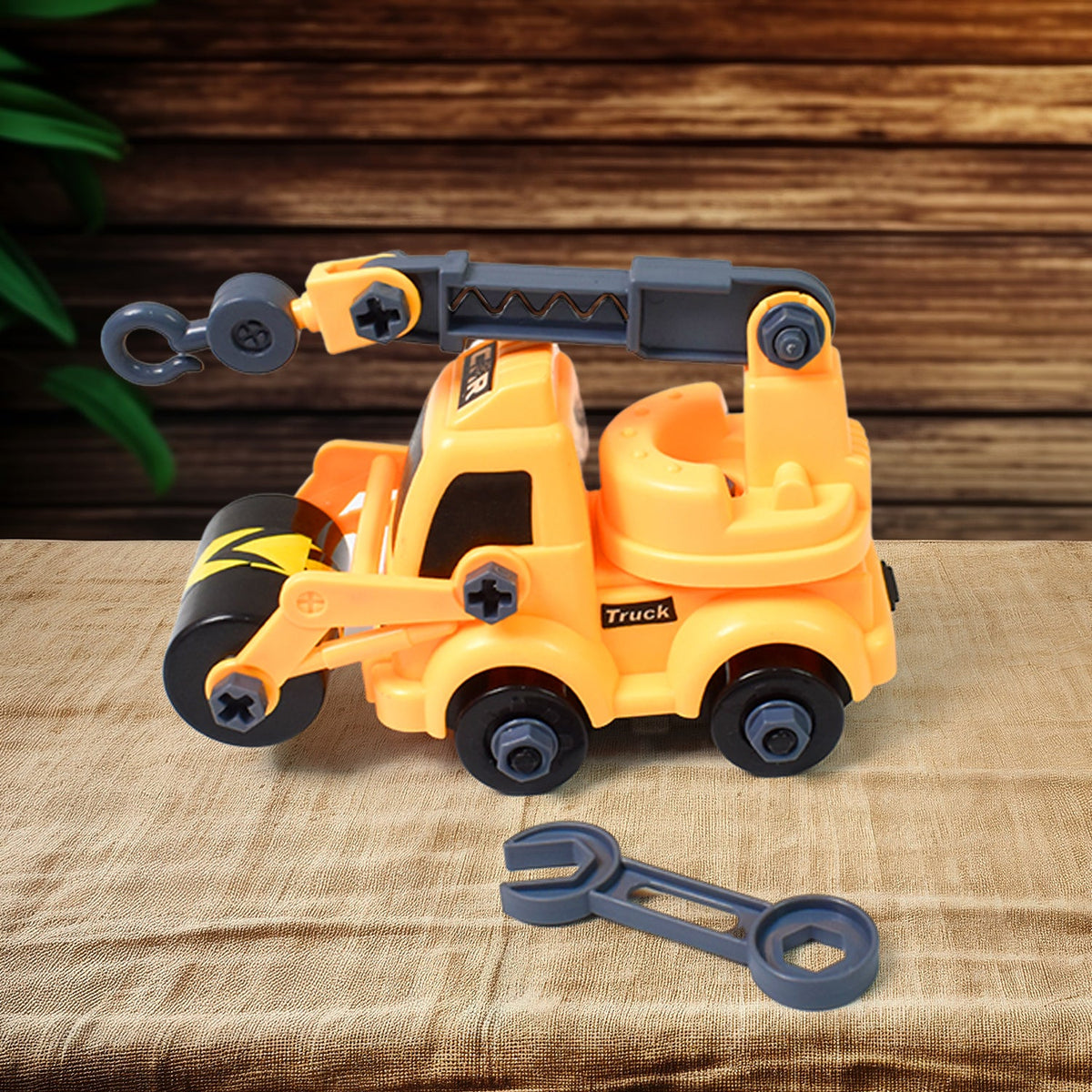 Two vibrant DIY assembly toy engineering vehicles displayed on a white background. Main image