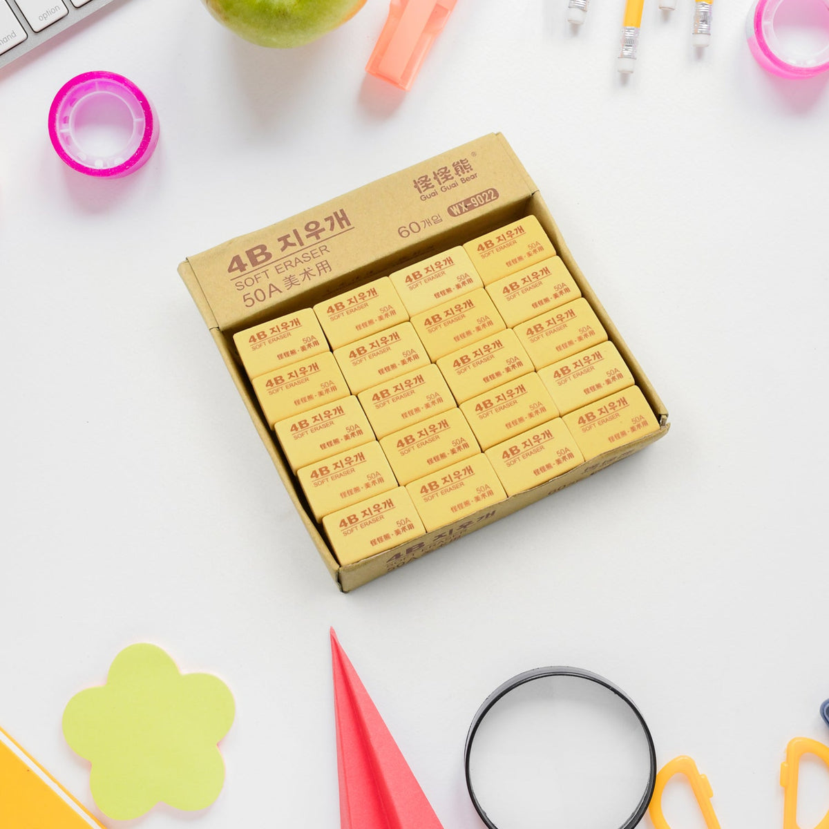 A stack of professional 4B drawing erasers in a 60-piece pack, perfect for artists. Main image