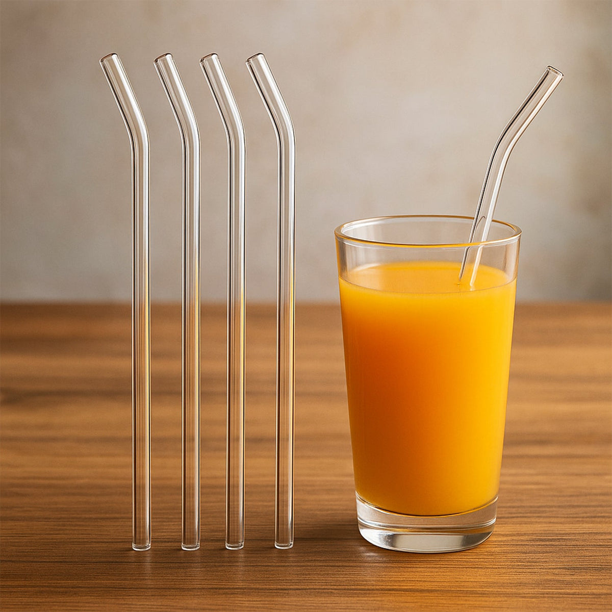 Pack of five reusable clear glass straws for environmentally conscious drinking Main image