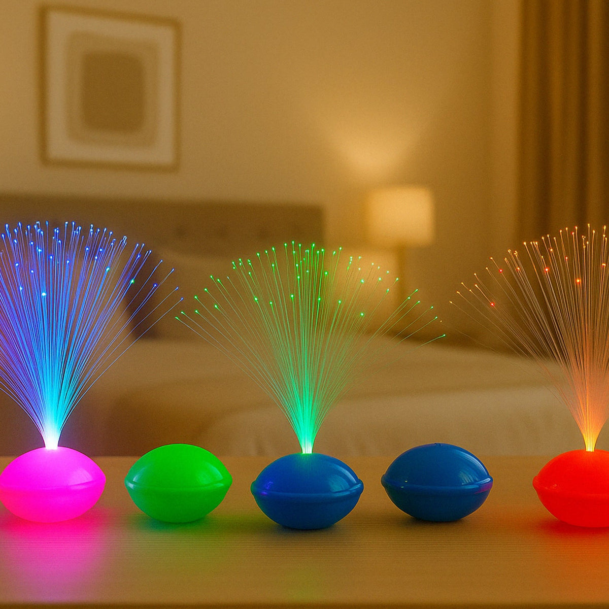 Fiber Optic LED Night Lamps Set creating colorful ambient glow Main image