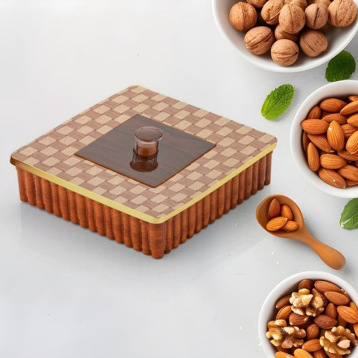 Airtight 4 compartment dry fruit box, perfect for organizing snacks. Main image