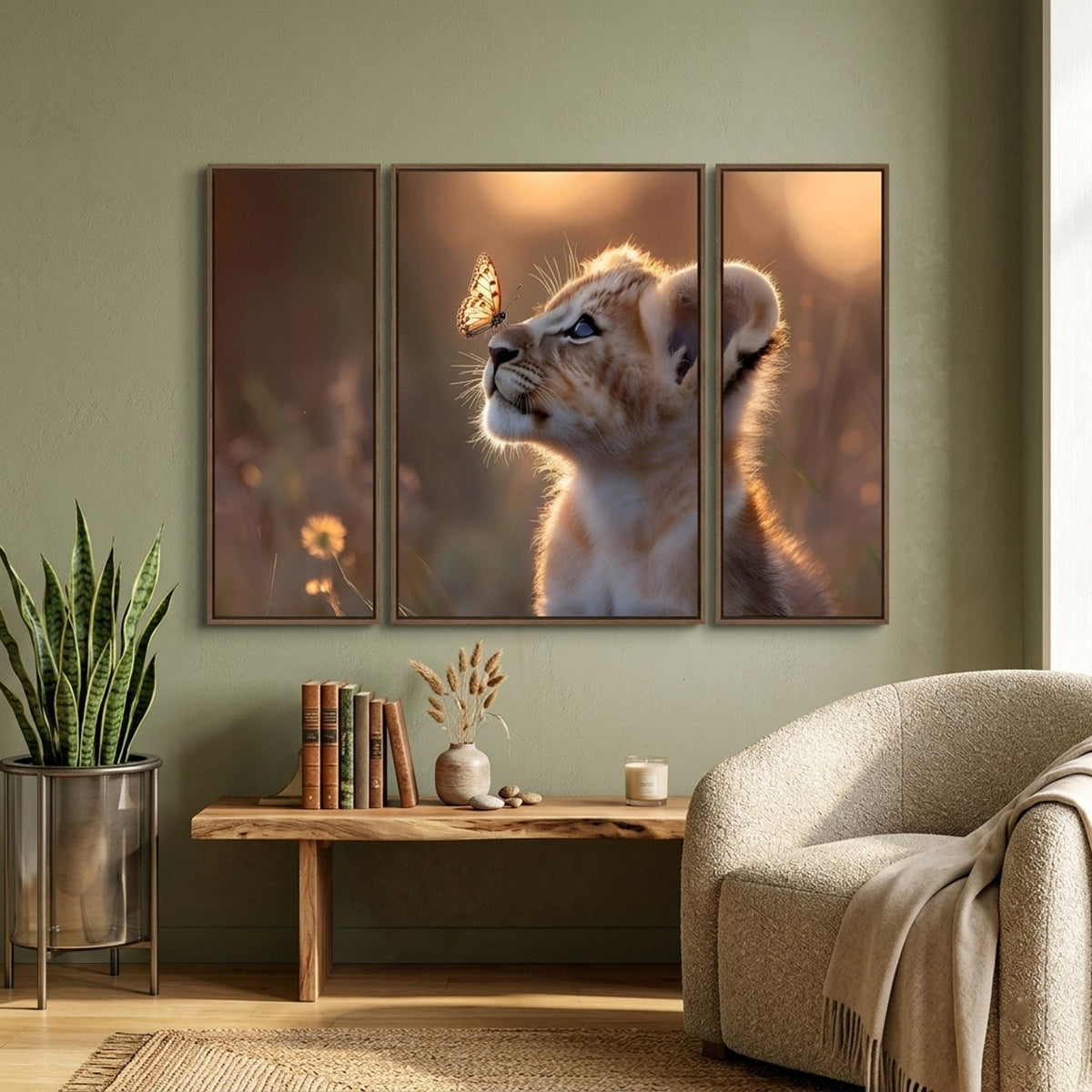 Vibrant Lion Cub 3 panel MDF wall art for kids' room decor Main image