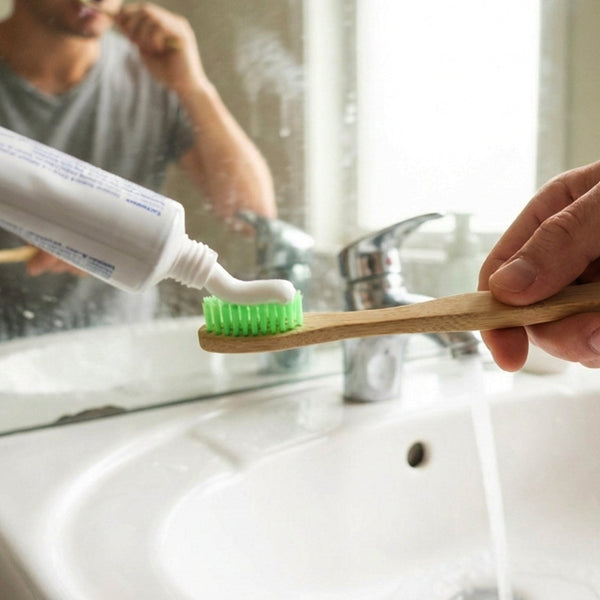 Bamboo toothbrush featuring ergonomic wooden handle for comfort