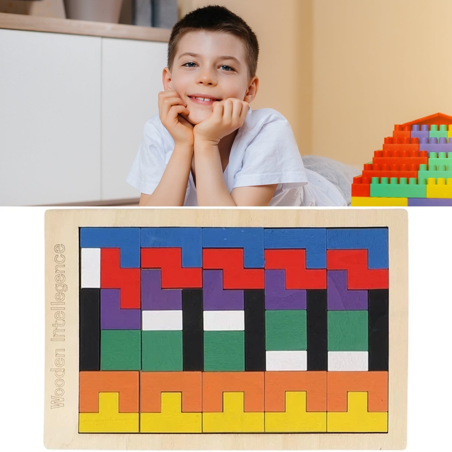Wooden Blocks Puzzle – Educational Brain Toy for Kids | Inventive Play Secondary image