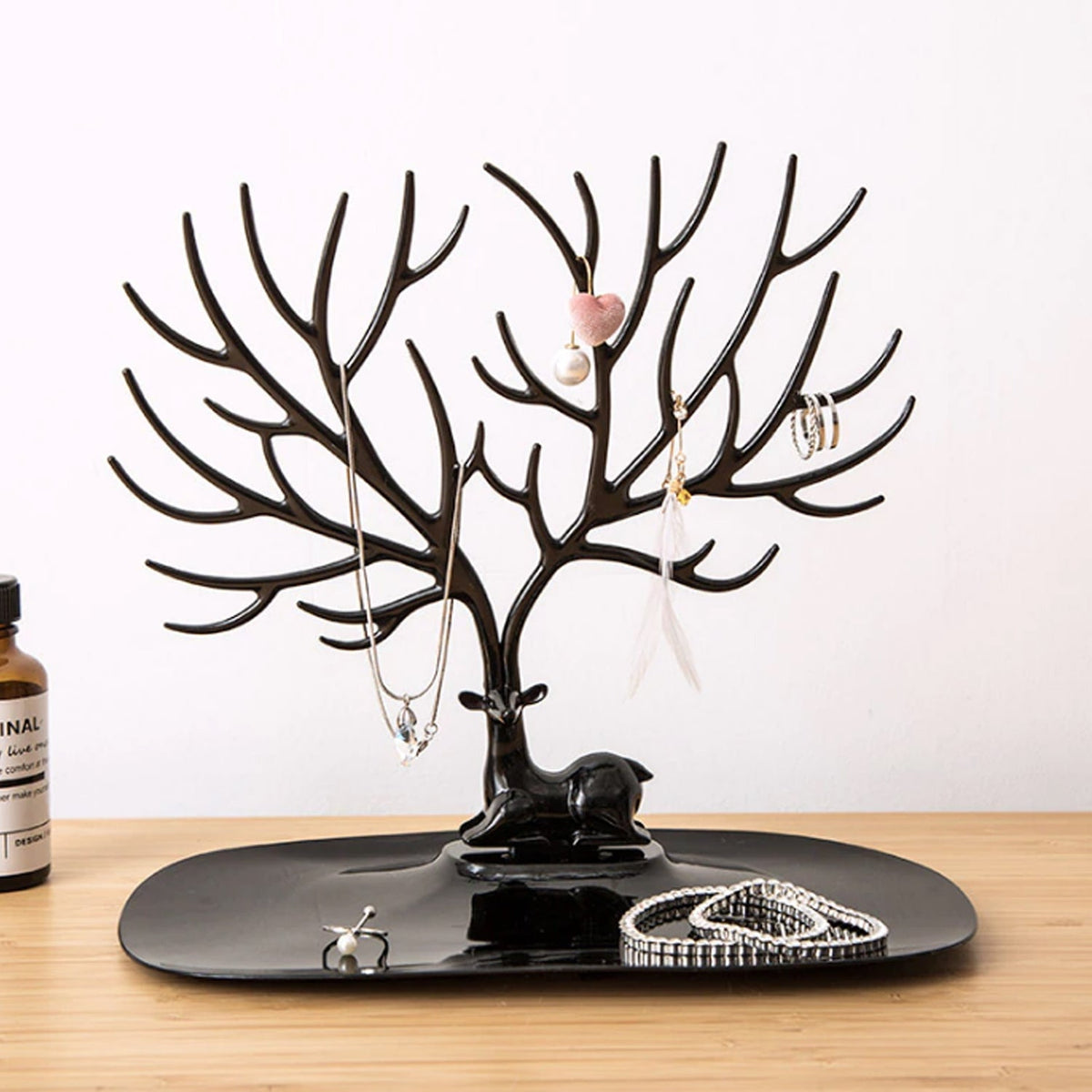Deer shaped jewellery display holder with antler tree design for earrings and necklaces Main image