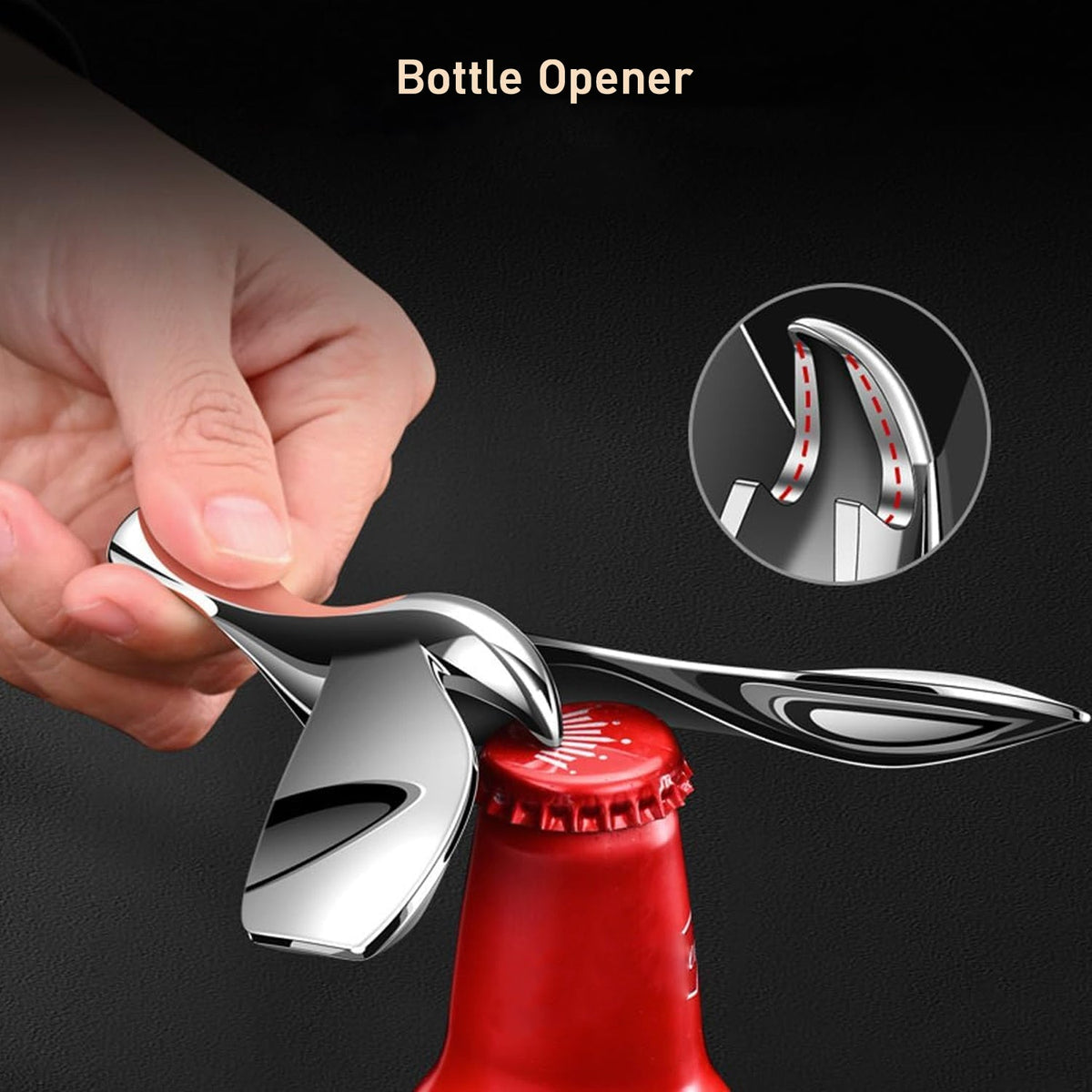 Rotating bird bottle opener with magnetic cap catcher on table Main image