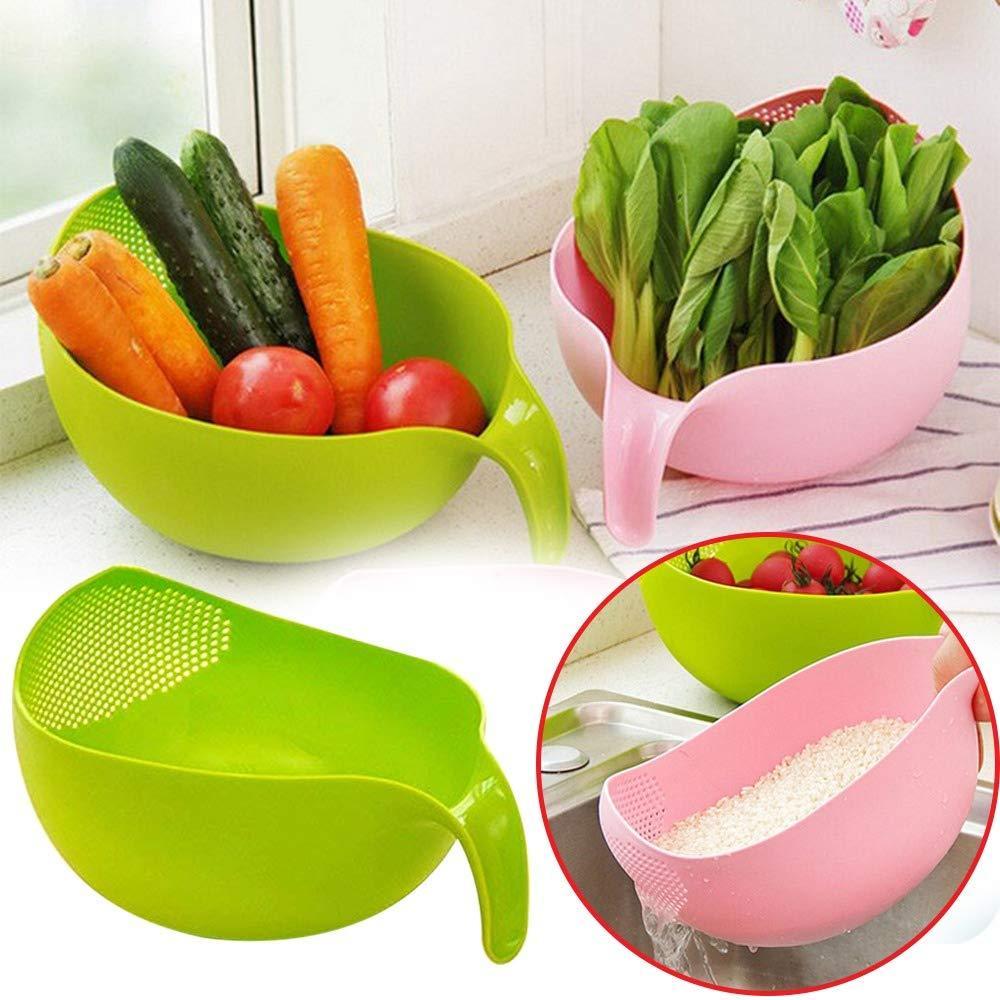 Vastate plastic rice strainer bowl set of three with handles, ideal for kitchen use. Main image