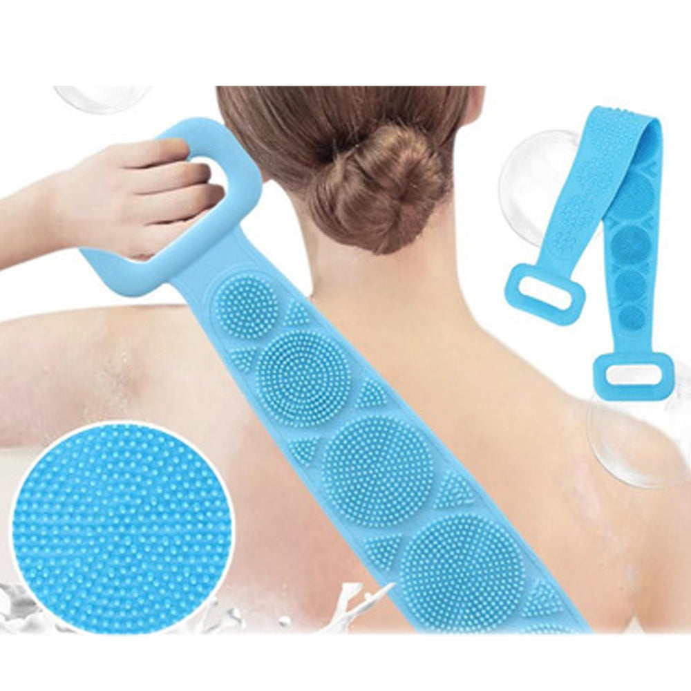 Silicone body back scrubber in pink, shown for deep cleaning. Main image