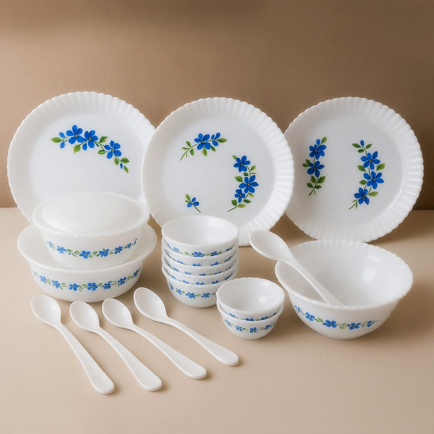 Plastic Dinner Set – Durable 36-Piece Blue Floral Design Secondary image