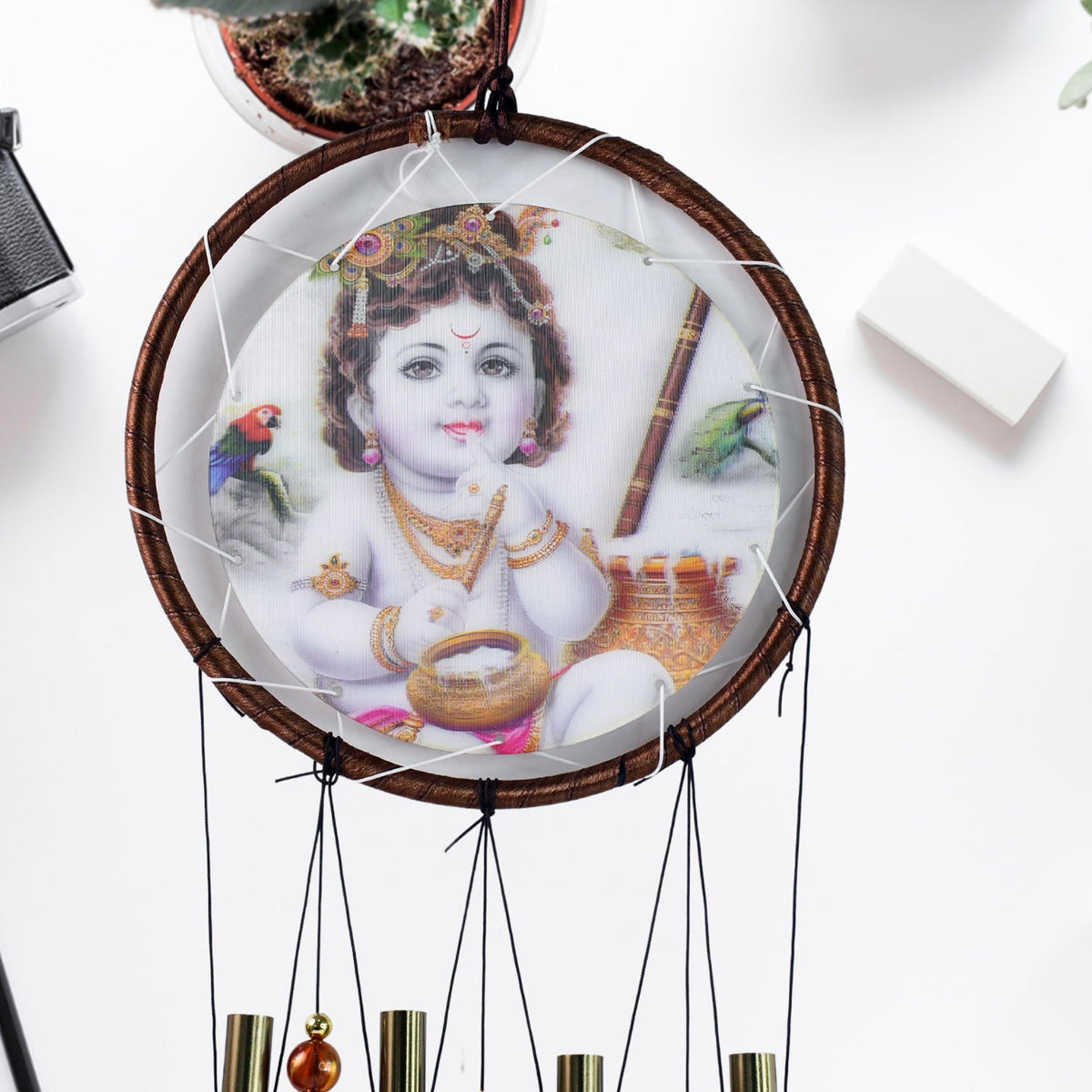 Krishna Dream Catcher Wind Chime with medallion and melodic tubes Main image