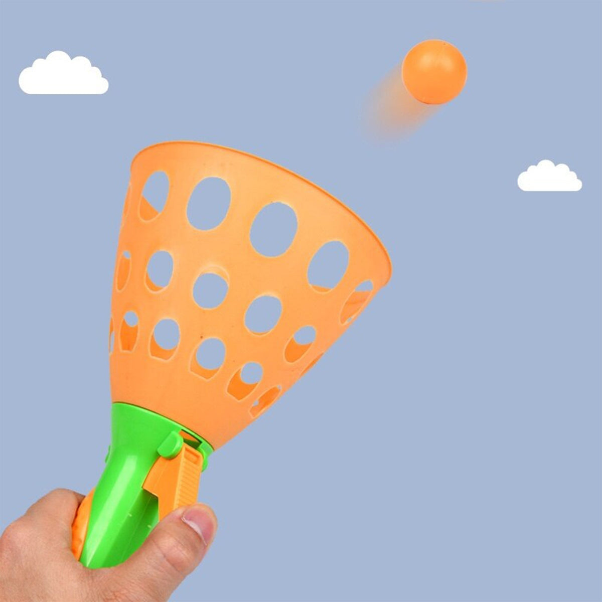 Brightly colored catapult ball toy set up for exciting outdoor play. Main image