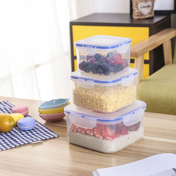 Airtight kitchen storage containers, ideal for pantry organization, displayed on a shelf.