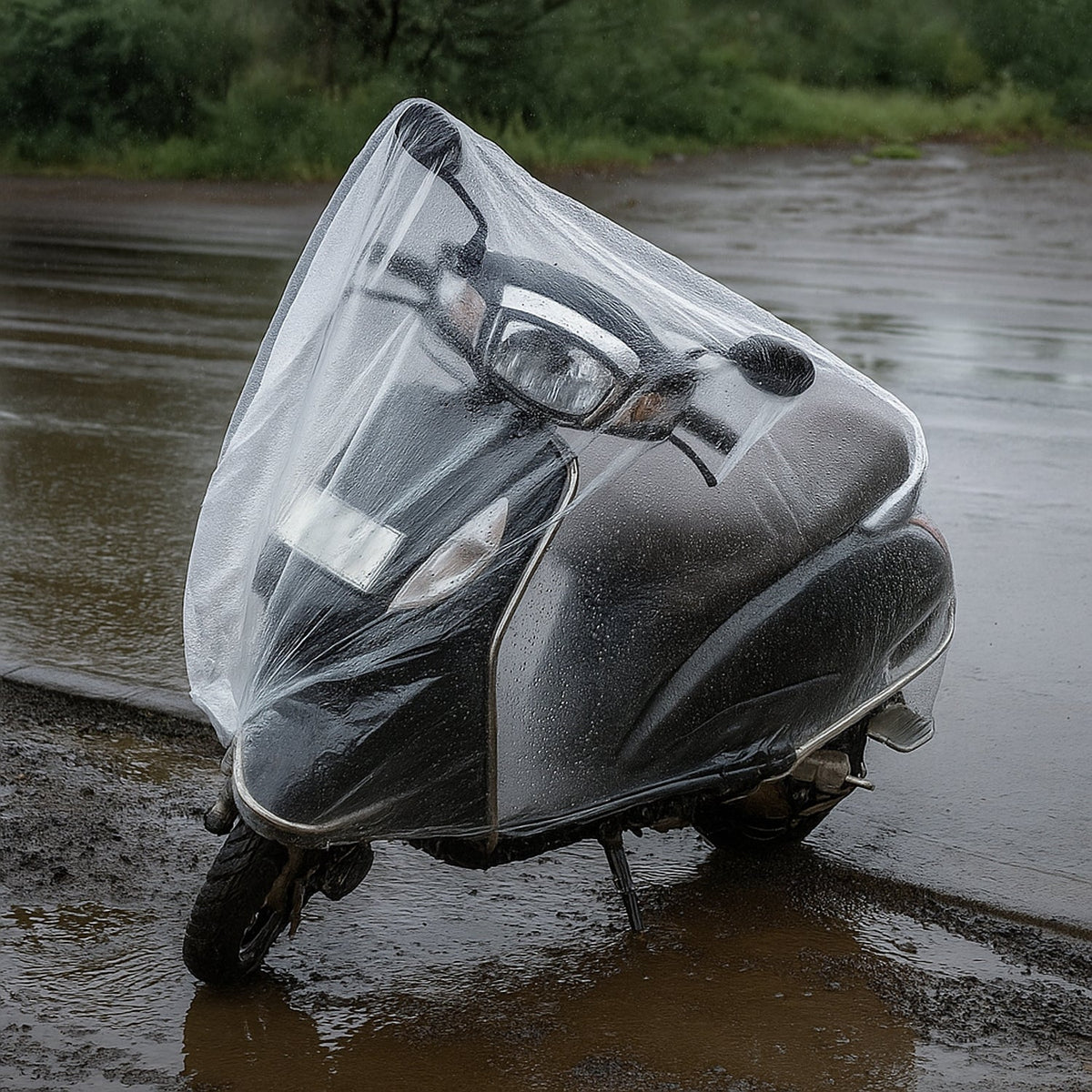 Plastic Activa cover protecting scooter from rain and dust Main image