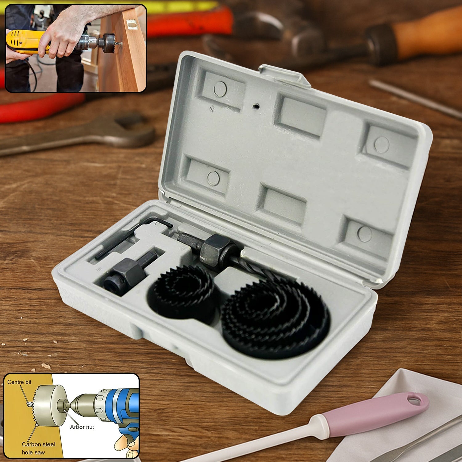 Wood Hole Saw Set – 11-Pc 19-64mm for Woodworking | BoltForce Secondary image