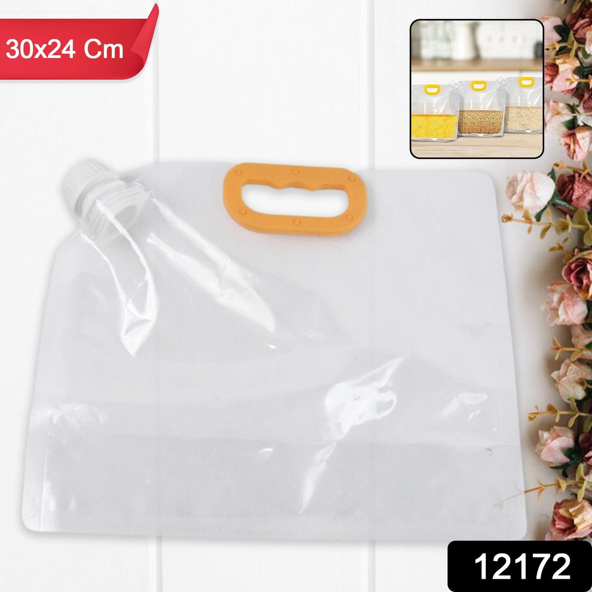 Clear airtight storage bag 30x24cm with screw-on cap for food freshness Main image