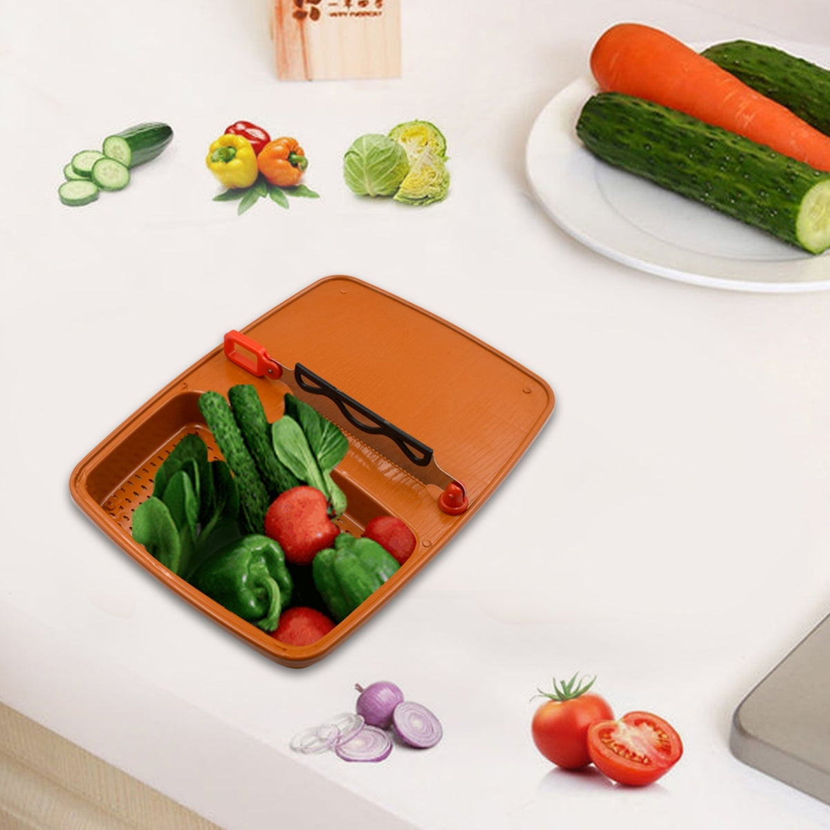 Quickslice Cut & Wash Box for efficient vegetable and fruit preparation in an Indian kitchen. Main image