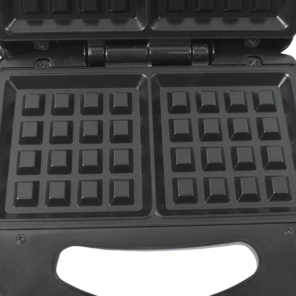 Close-up of the cool-touch handle and indicator lights on the Dabster sandwich maker.