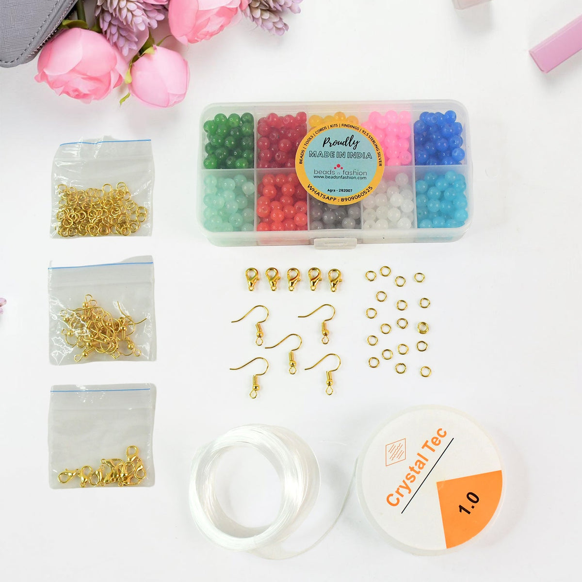 DIY Jewellery Making Kit complete set with assorted colorful beads and accessories organized in a box Main image
