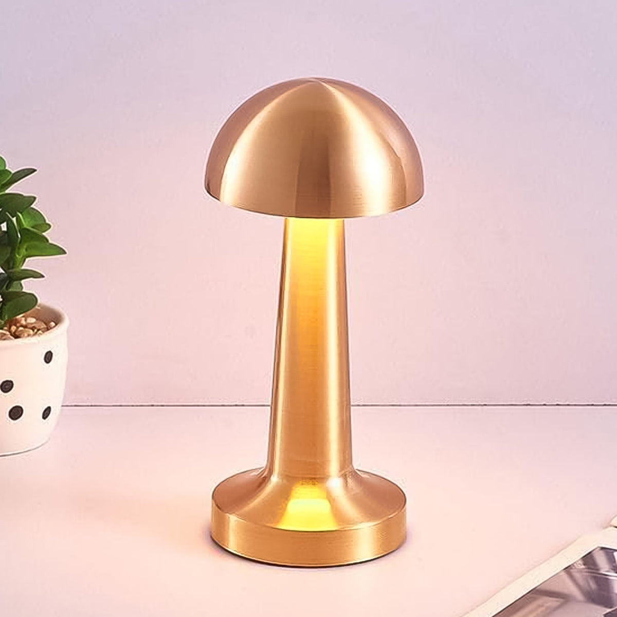 Modern LED table lamp with touch control and portable metal cone design Main image