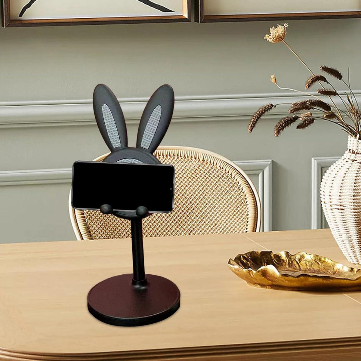 Adjustable Bunny Phone Stand on a desk, showcasing its cute design. Main image