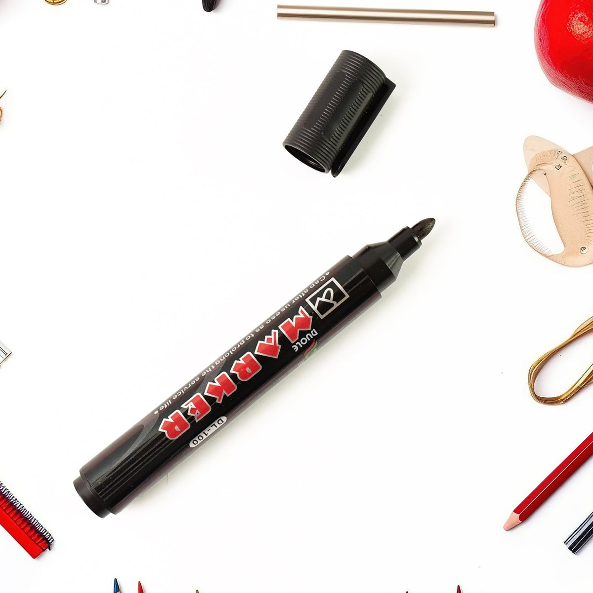 Black whiteboard marker with silver body and bullet tip for clear writing Main image