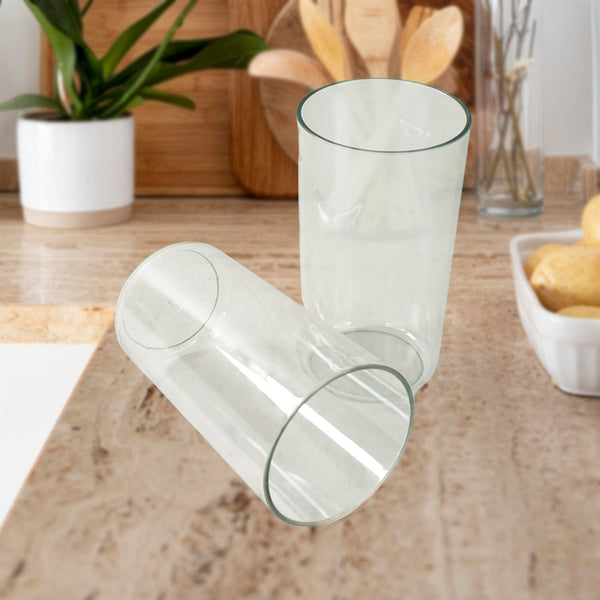 Set of clear plastic tumblers from Apex with durable, glass-like look