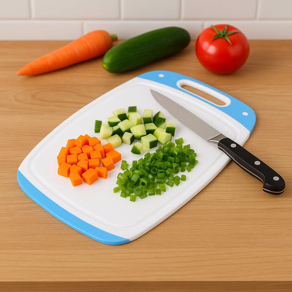 Close-up of the antibacterial surface on the Pro Clean plastic chopping board.