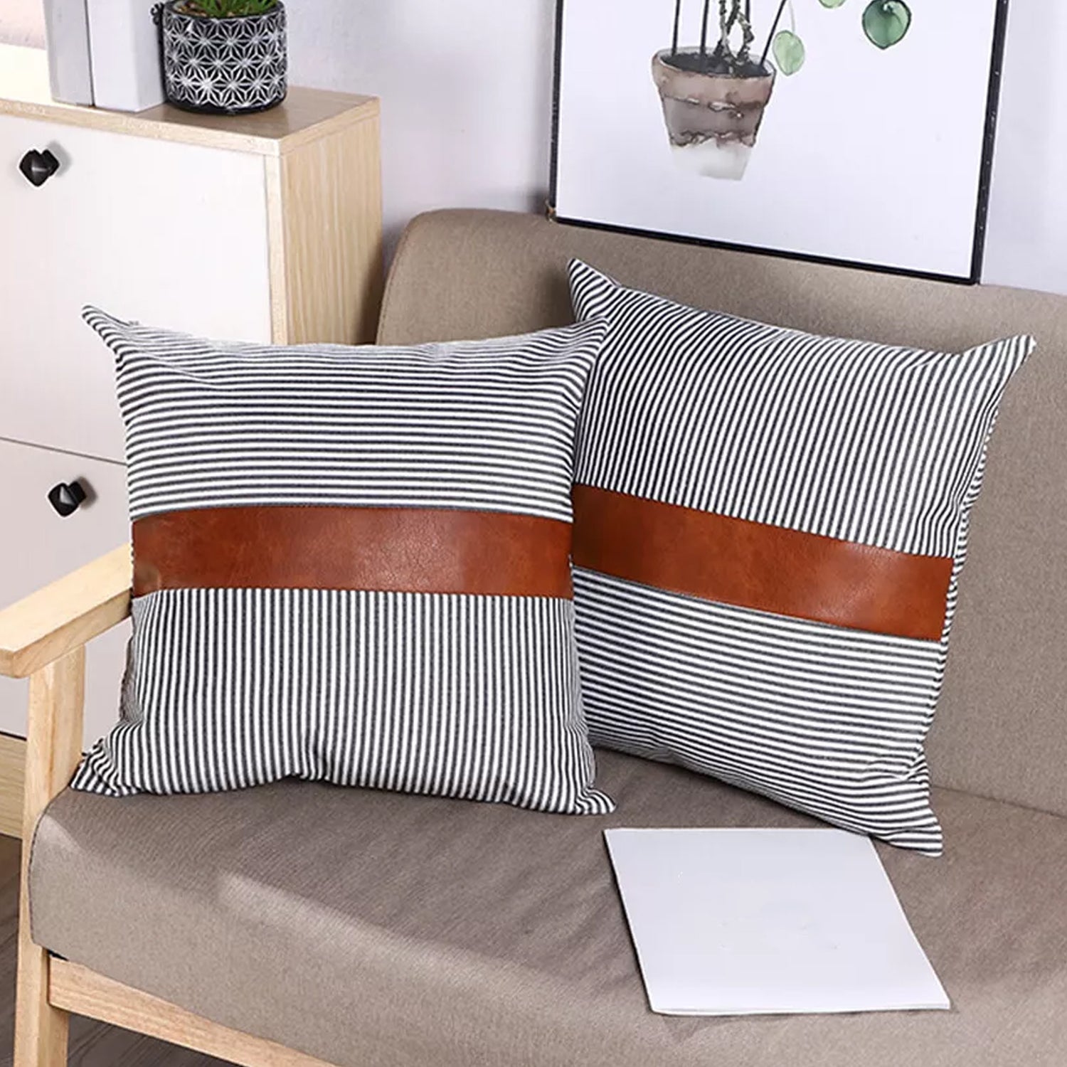 Leather & Cotton Pillow Covers – 20x20 Inch (2-Pack) | Styleva Secondary image