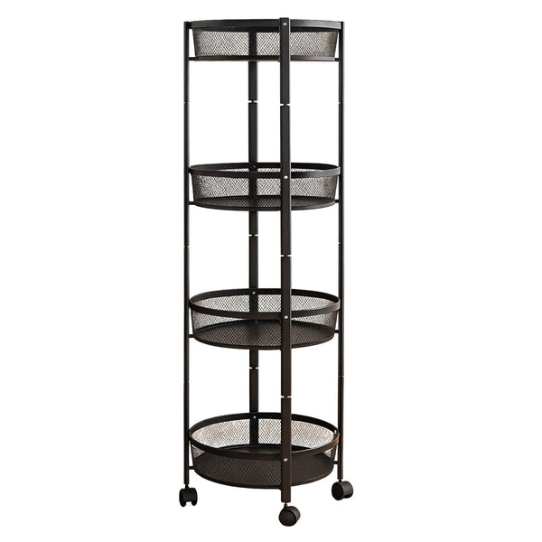 All-purpose 4-tier round mesh storage trolley ideal for kitchen and bathroom