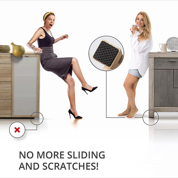 Furniture pad applied to a wardrobe leg, protecting the floor from scratches.