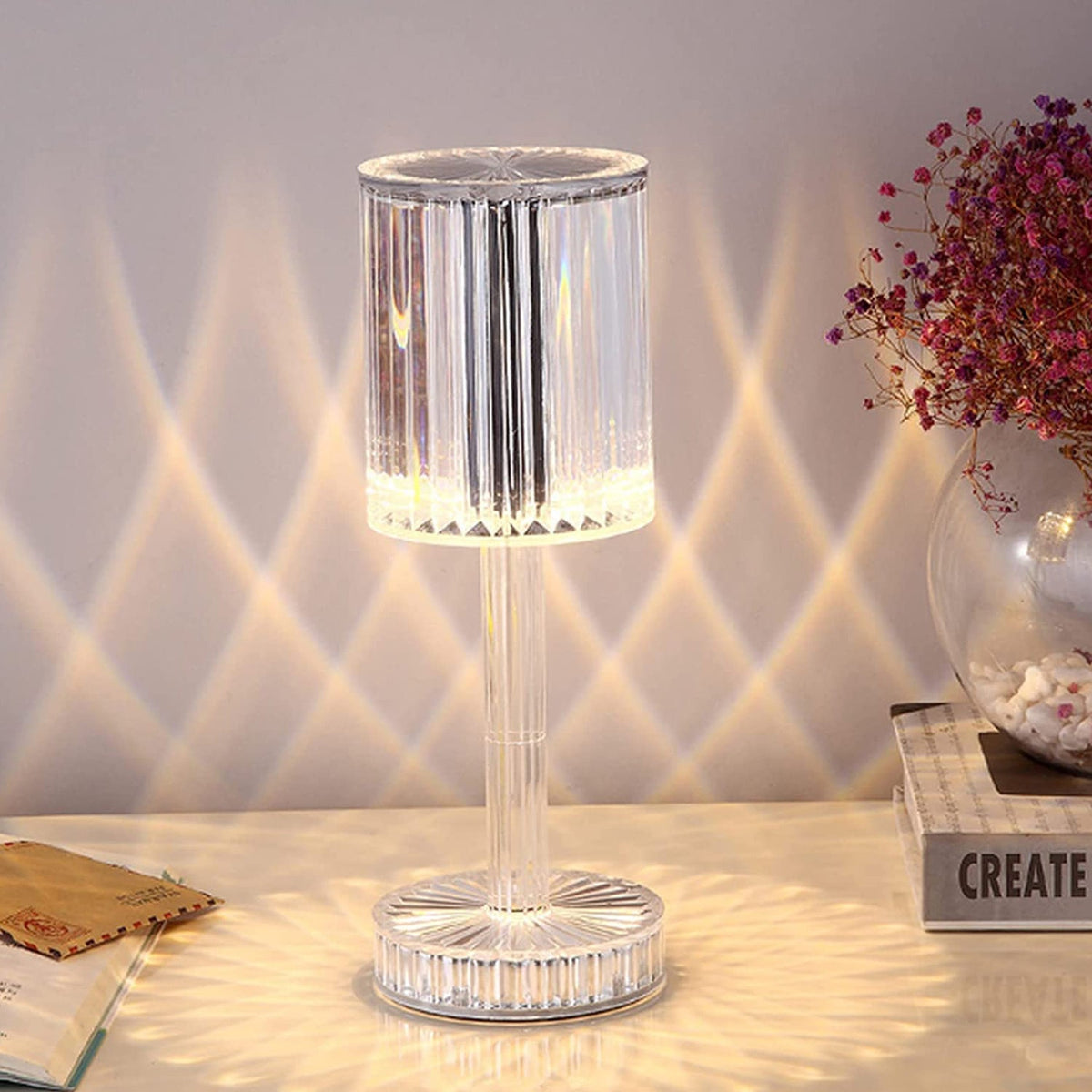 Elegant crystal table lamp with touch control for modern Indian homes. Main image