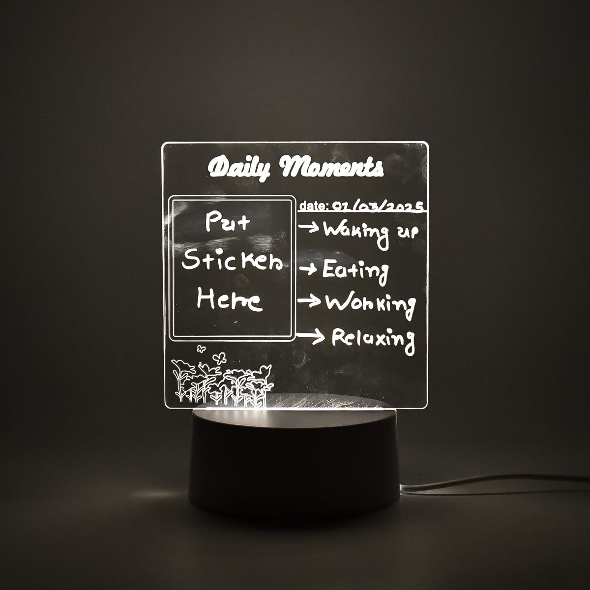 Styleva 3D acrylic decorative lamp on a wooden desk, showcasing its warm glow. Main image