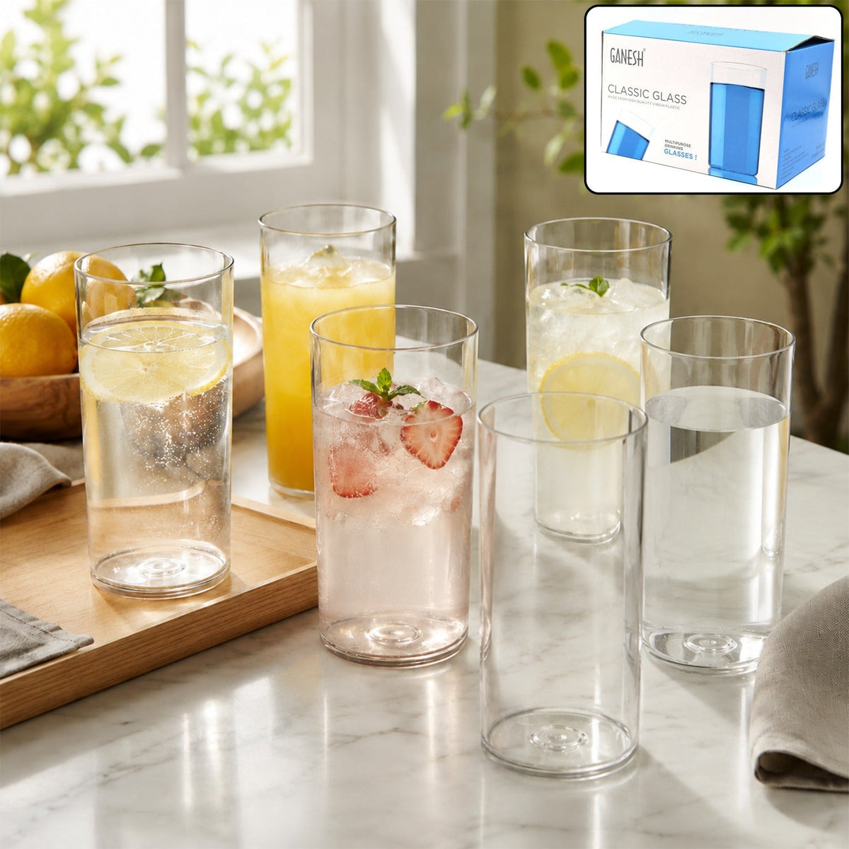 Plastic Glasses Set – Unbreakable Transparent 350ml (Set of 6) Main image