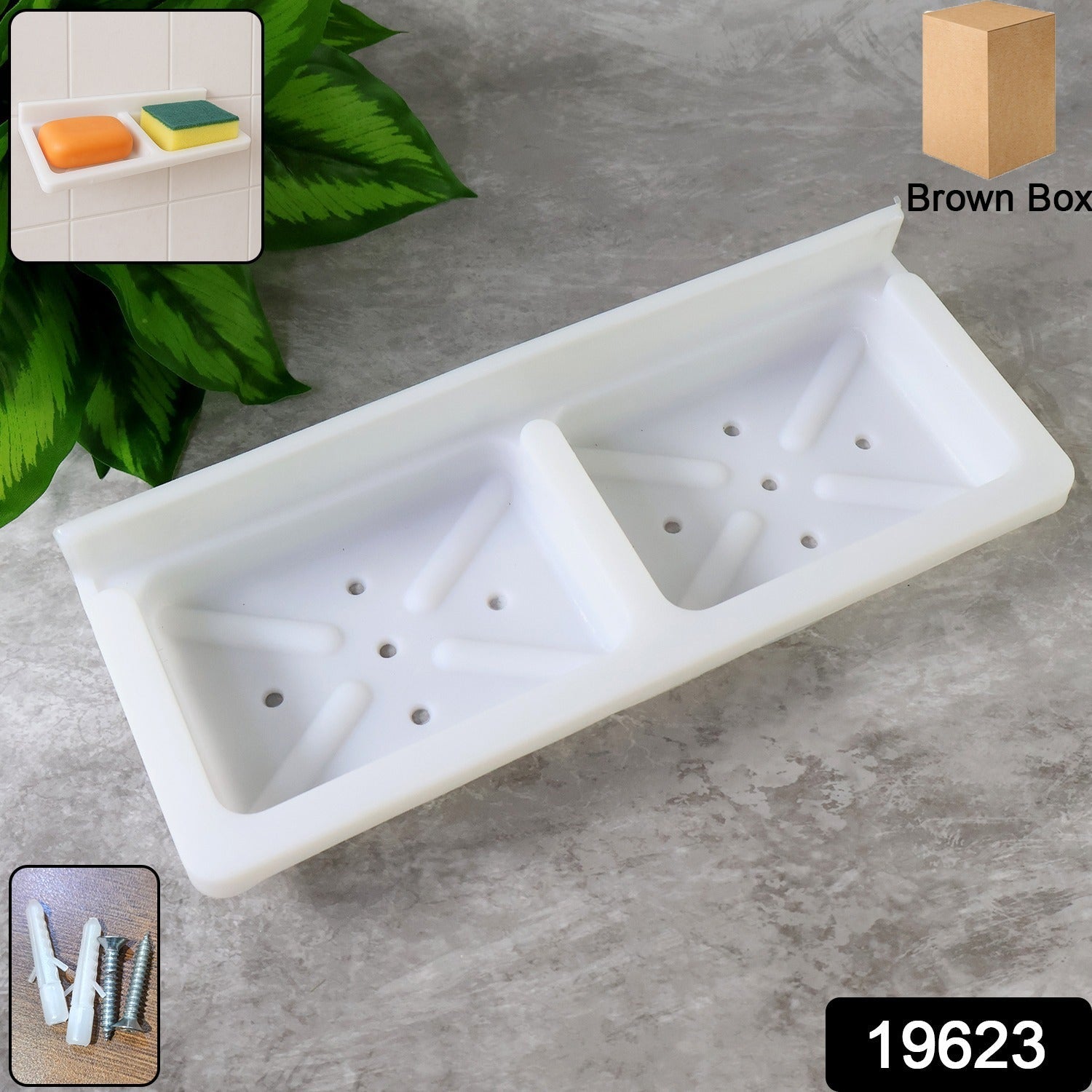 Double Compartment Wall Mounted Soap & Sponge Holder – Space Saver Secondary image