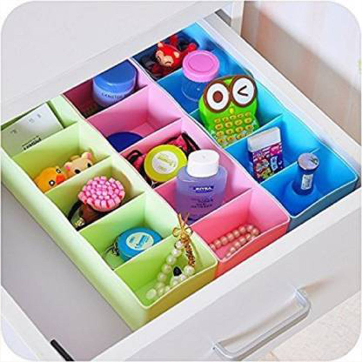 Organivo 4-piece drawer organizer set with 5 grid compartments, displayed on a clean white background. Main image